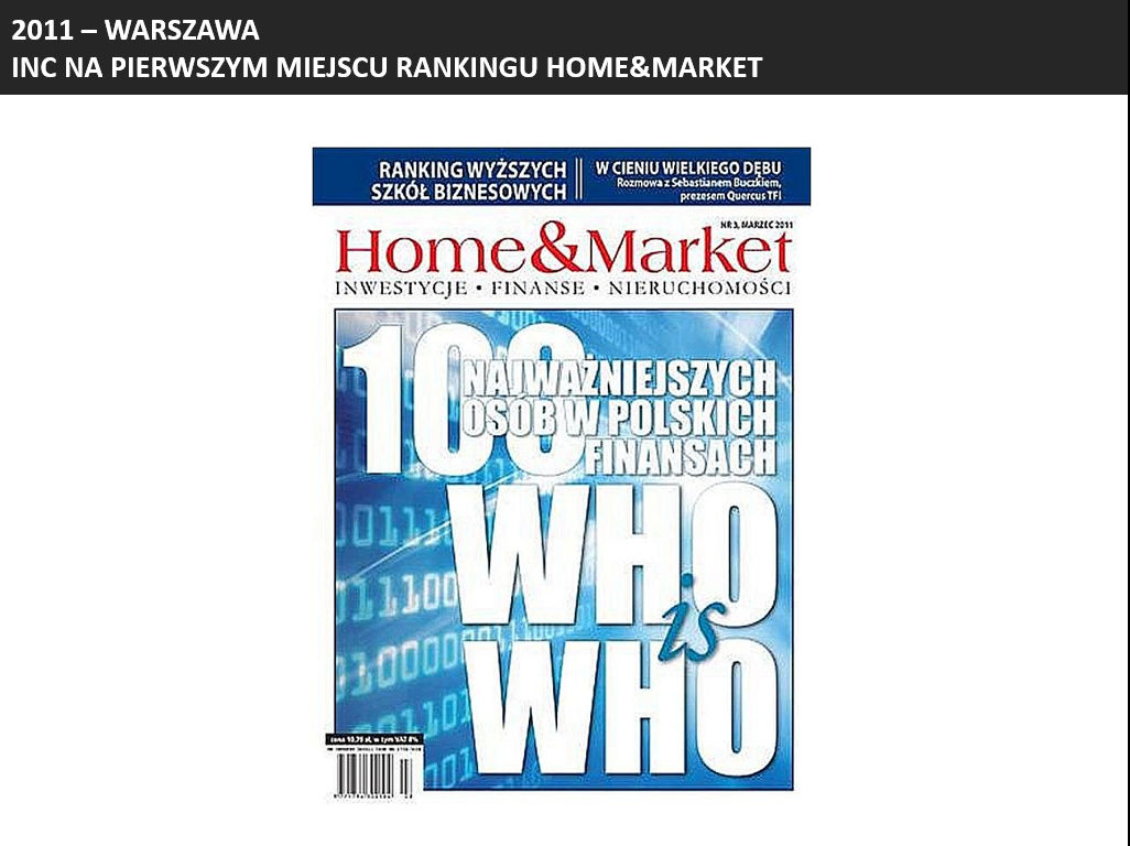 W ocenie magazynu Home&Market, tytuł Najlepszego Autoryzowanego Doradcy 2010 zdobyła spółka INVESTcon GROUP, która przeprowadziła 12 debiutów, zwyciężając również w kategorii Największa liczba debiutów na rynku NewConnect.